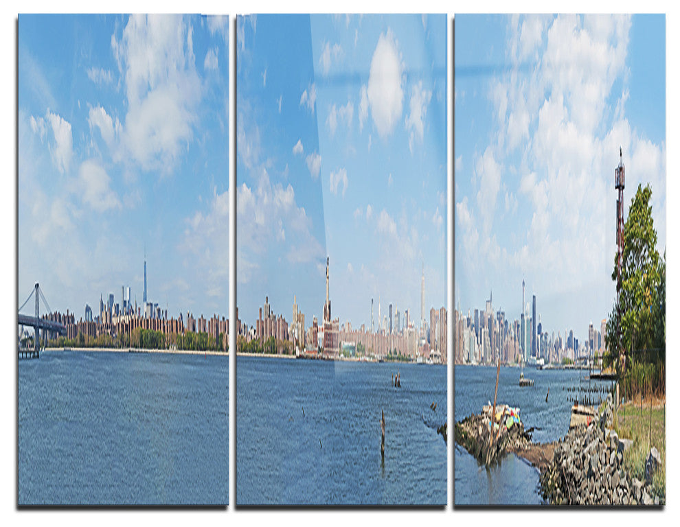 "New York Skyline from East River Side" Metal Wall Art, 3 Panels, 36"x28"