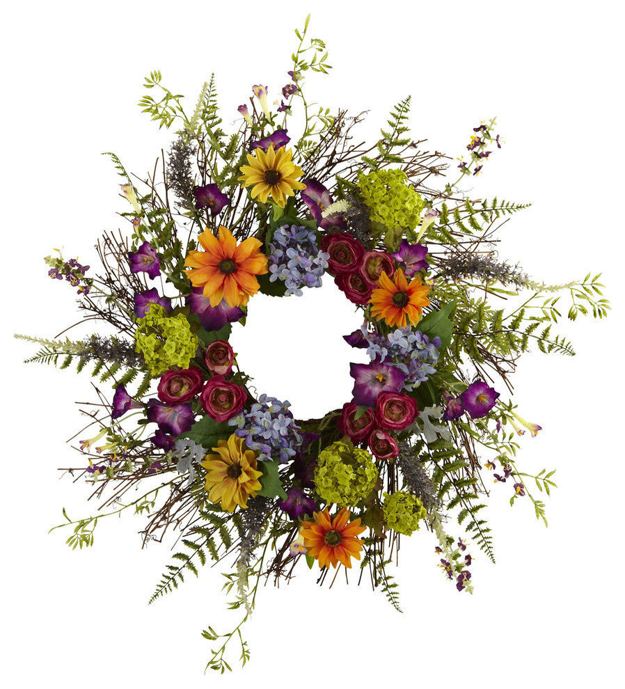 24" Spring Garden Wreath With Twig Base