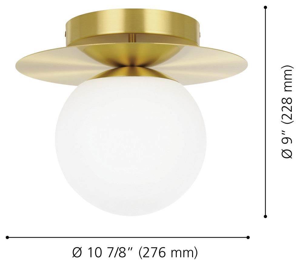 Arenales, 1 Light Ceiling Light, Brushed Brass Finish, White Opal Glass Shade