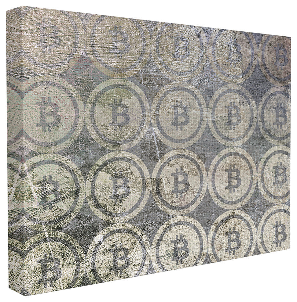 Bitcoin Pattern on Surface Stretched Canvas Wall Art, 24x30