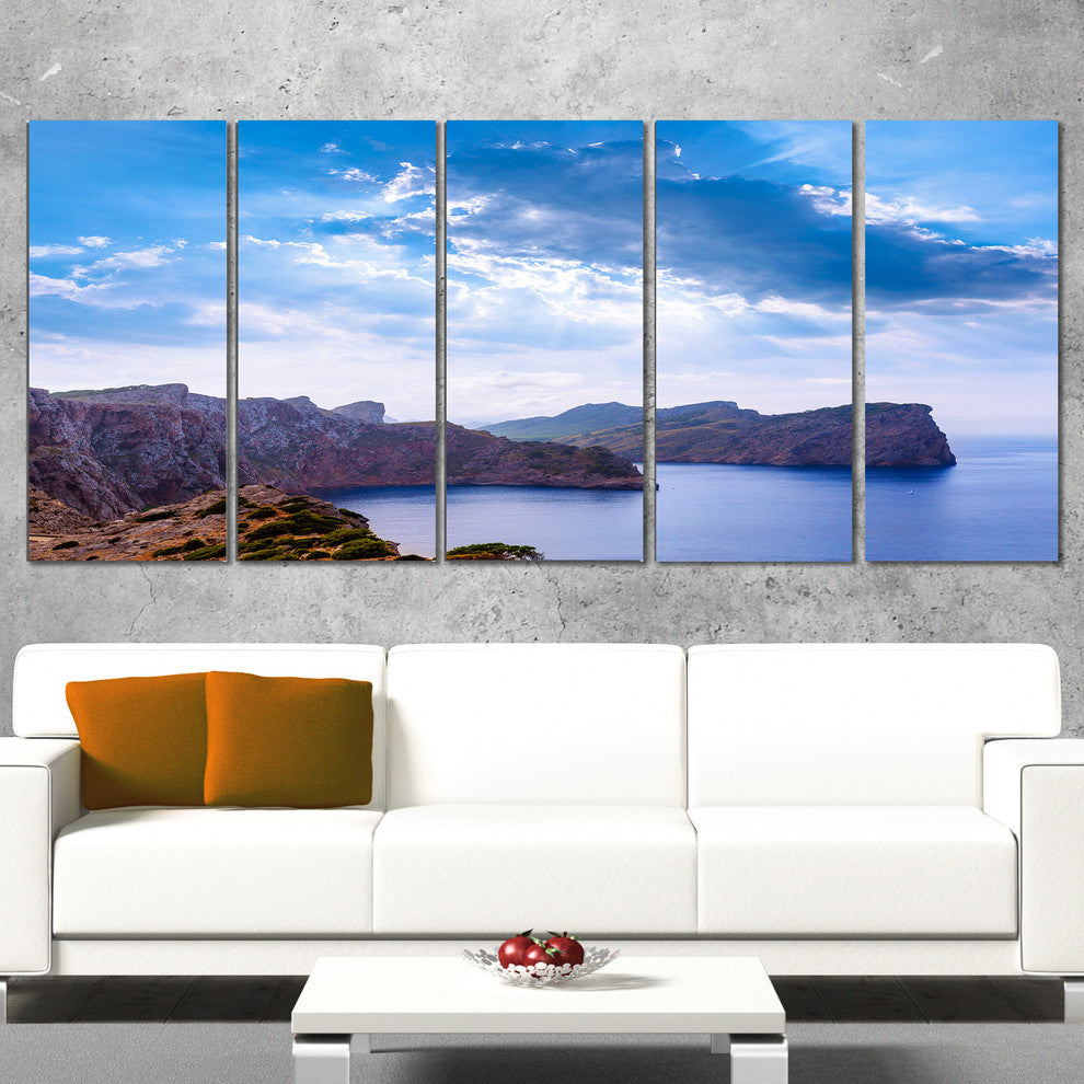 "Majorca Formentor Cape Rocks" Extra Large Seascape Art Canvas, 5Panel, 60"x28"