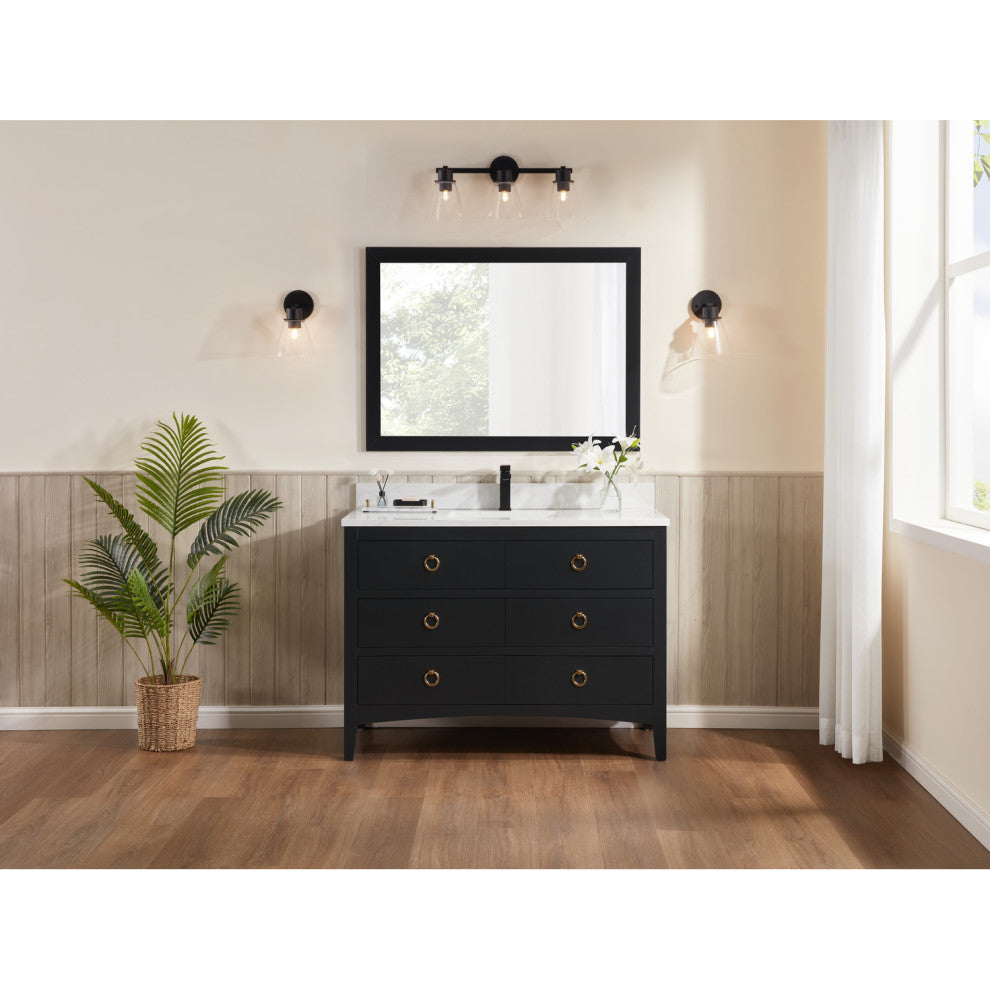 Legion Furniture WS2518 Series Bathroom Sink Vanity, Tricorn Black, 48", Artificial Stone Top, Single Sink