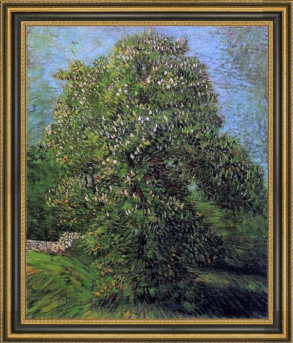 Vincent Van Gogh Chestnut Tree in Bloom Framed Premium Canvas Print, 16"x20"