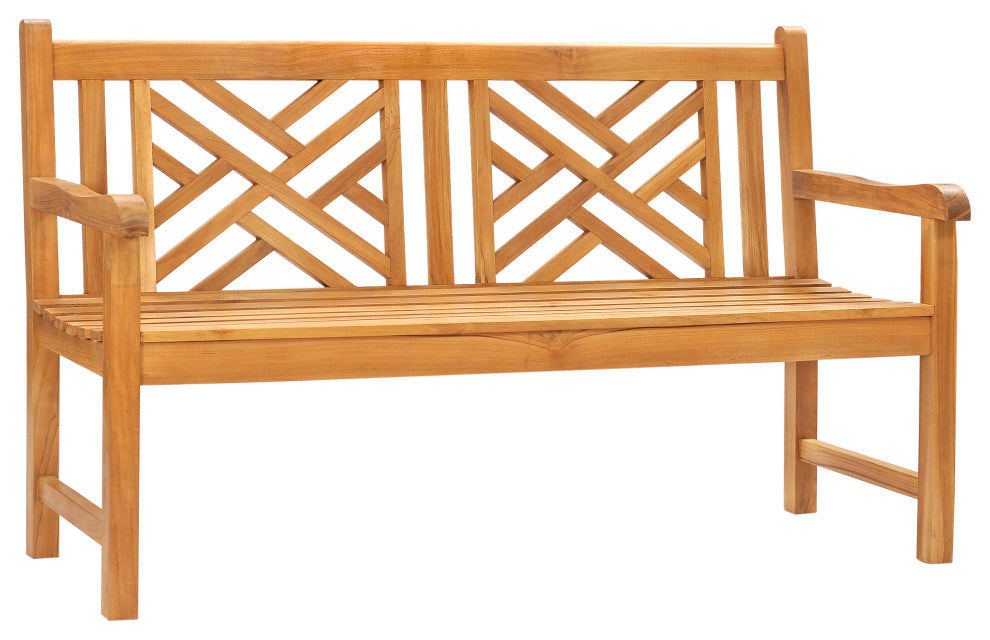 Teak Wood Chippendale Double Outdoor Patio and Garden Bench
