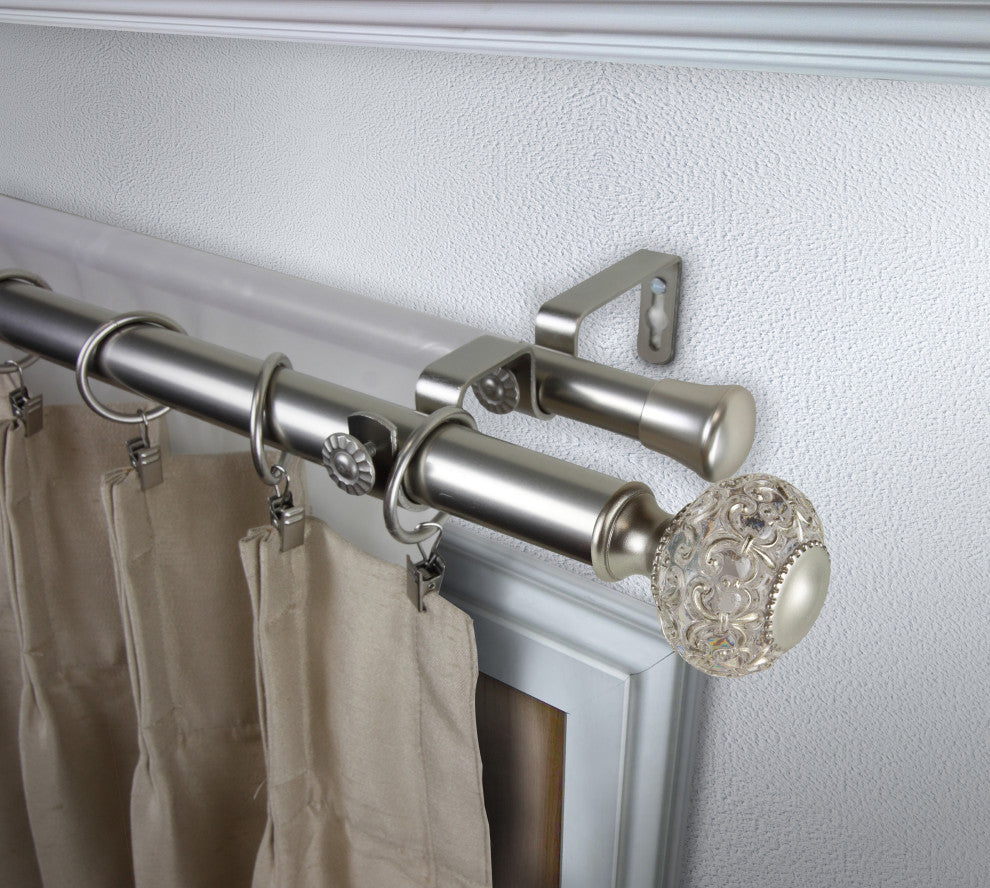 Bailey 1" Diameter Double Curtain Rod, Satin Nickel, 66-120"