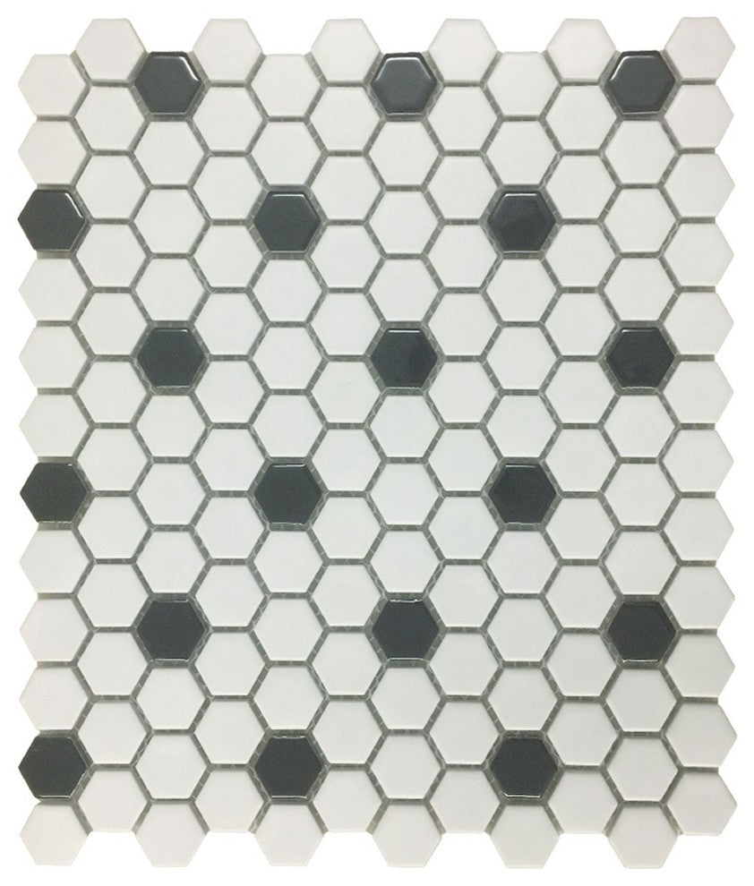 Mosaic Hexagon Matte White and Black Tile 23 Sheets 10.25" x 11.8" 19.3 SQFT