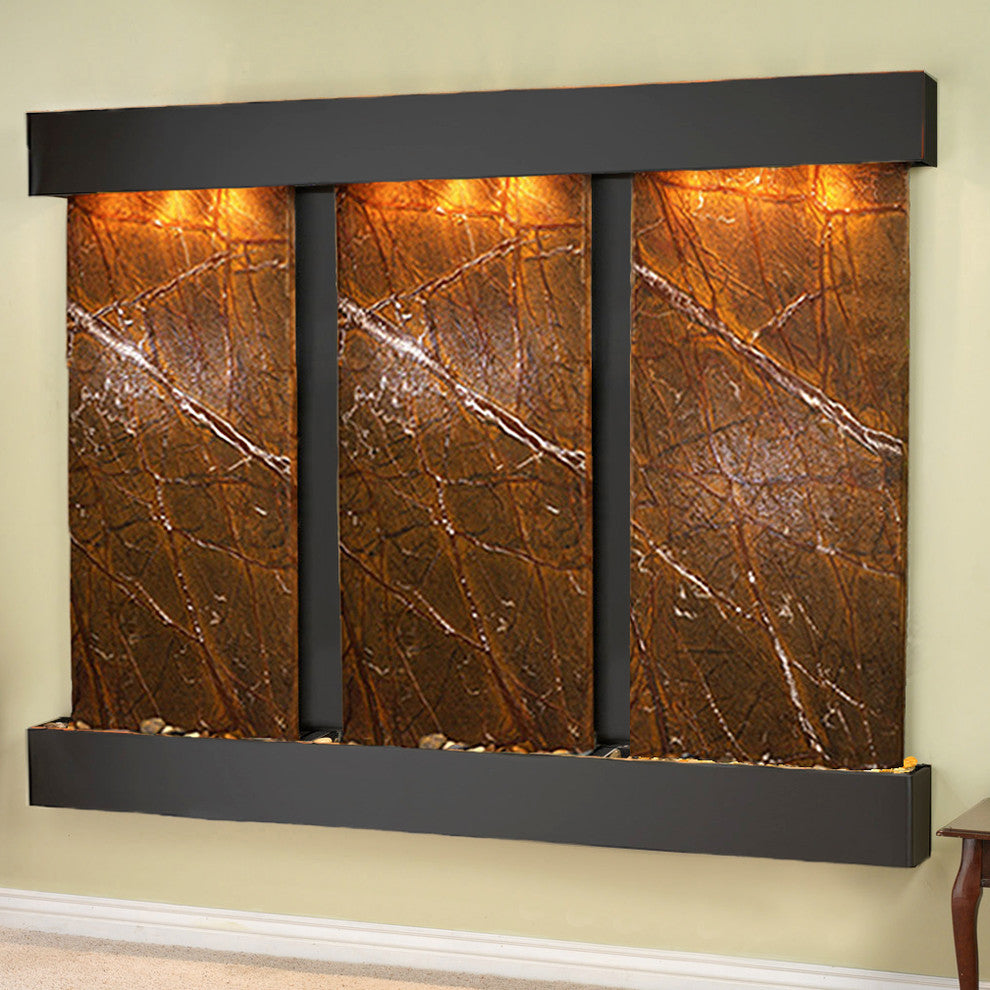 Deep Creek Falls Fountain, Brown Marble, Blackened Copper, Square