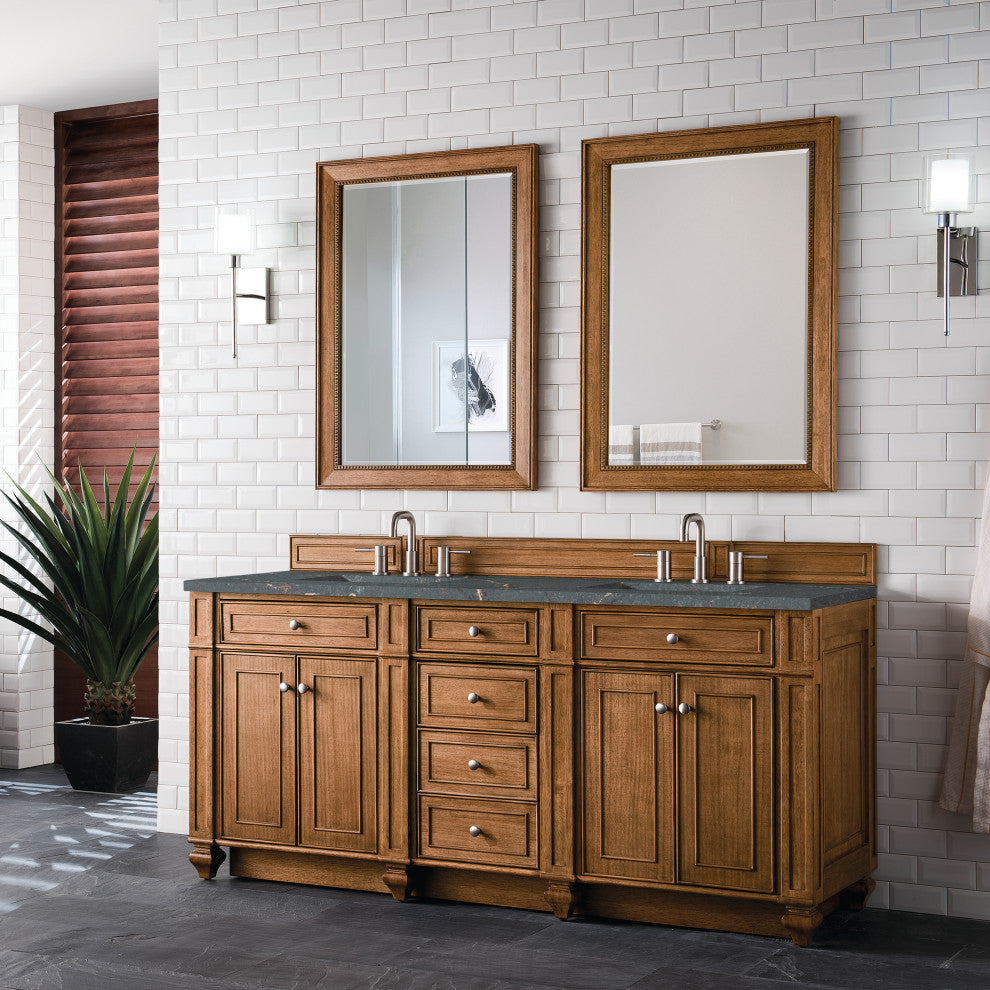 Bristol 72" Double Vanity Bright White, Saddle Brown, Parisien Bleu, Three-Hole