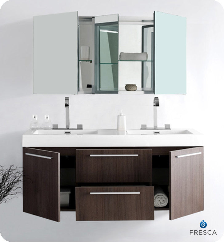 Opulento Gray Oak Modern Double Sink Bathroom Vanity, Faucet FFT3076CH