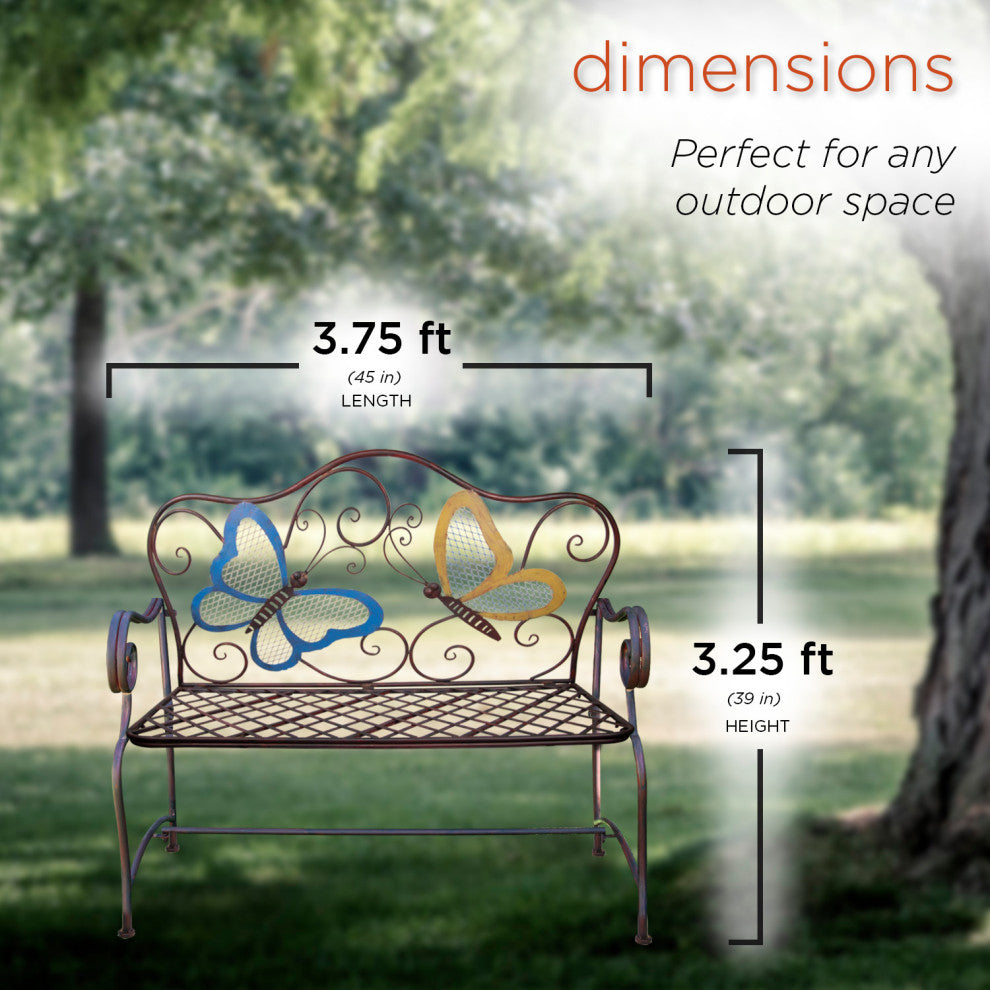 45" x 23" Outdoor 2-Person Butterfly Garden Bench