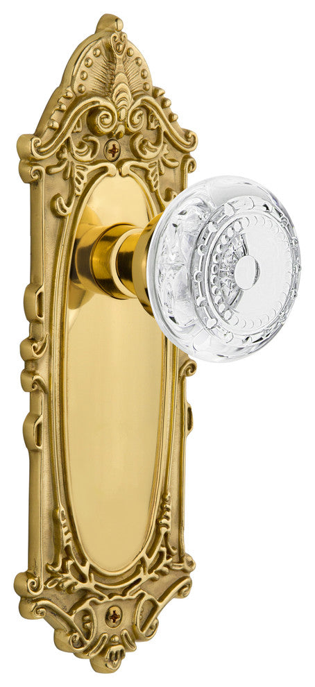 Victorian Plate Single Dummy Crystal Meadows Knob, Polished Brass, VICCME