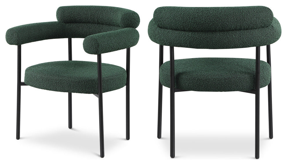 Blake Upholstered Dining Chair, Green, Boucle Fabric, Matte Black, Set of 2