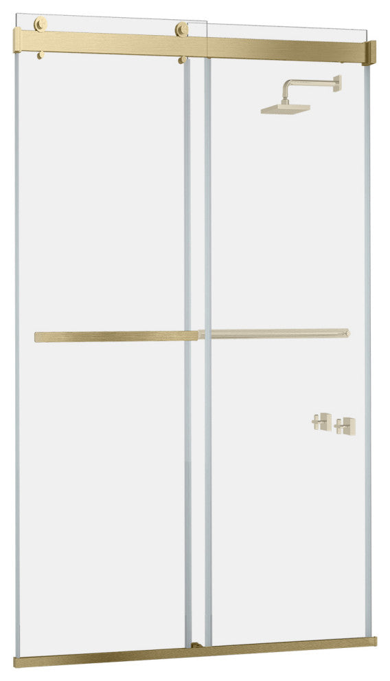 Spezia Double Sliding Frameless Shower Door, Brushed Gold, 48" W X 76" H