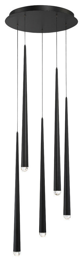 Cascade LED 5-Light Crystal Round Chandelier 3500K, Black