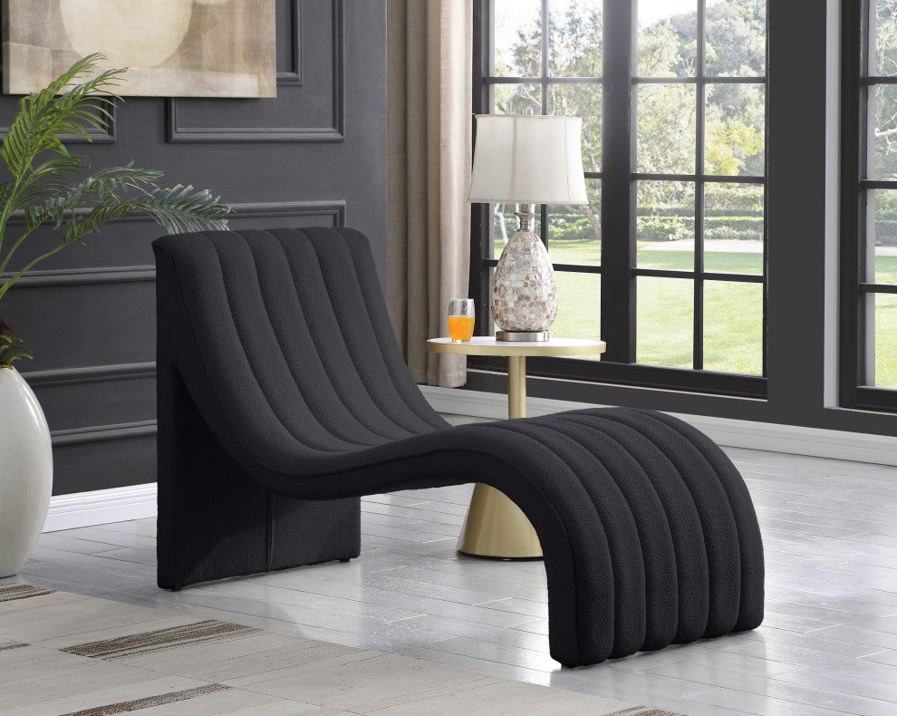 Orian Teddy Fabric Upholstered Chaise, Black