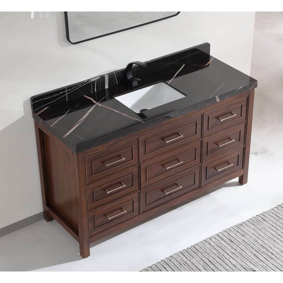 WK2428-60S-EB-B Vanity With Mirror, Sconce and Faucet Included