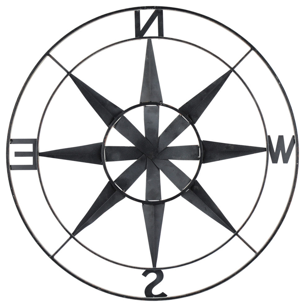 HomeRoots Nautical Compass Metal Wall Decor With Distressed White Finish