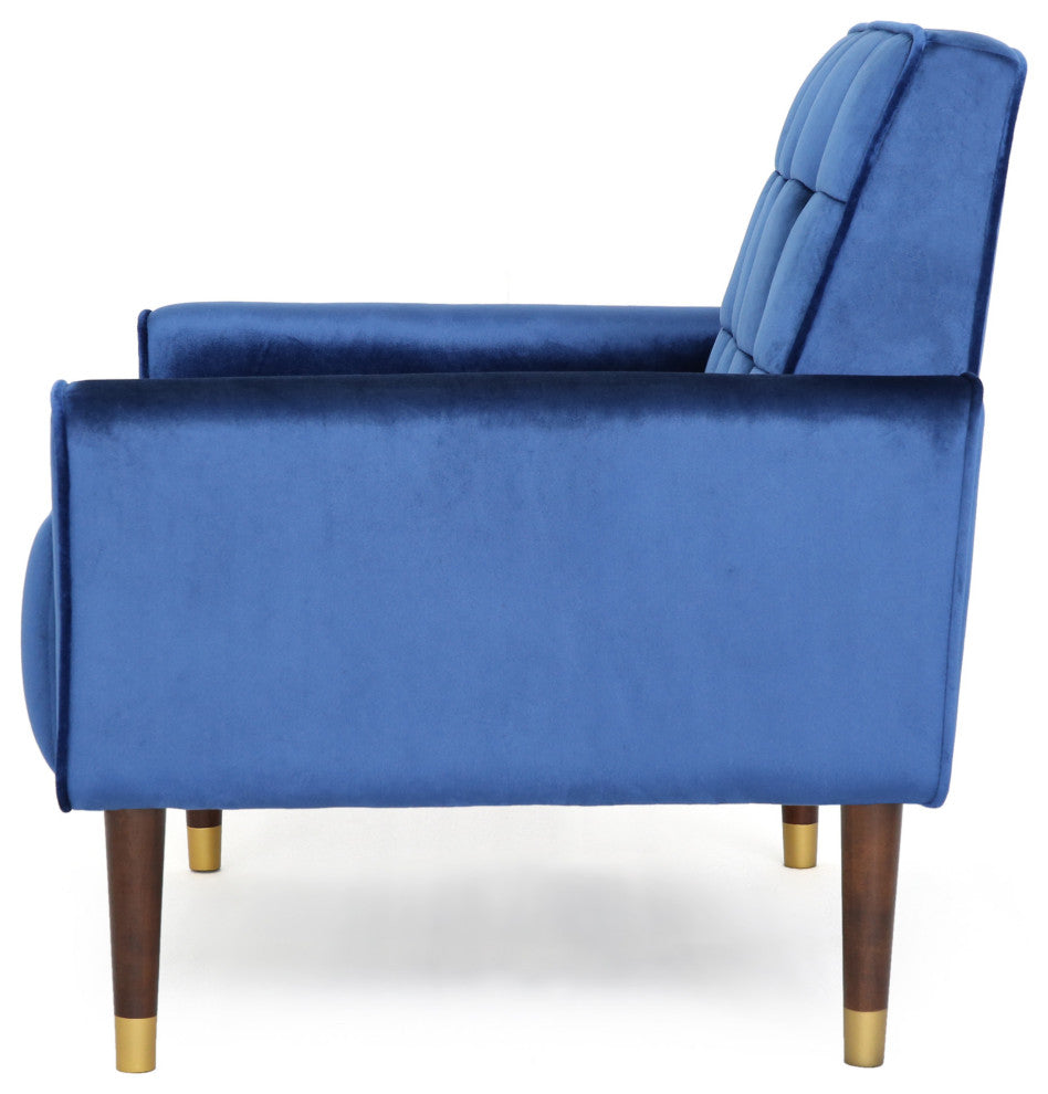 GDF Studio Betsy Modern Button-Tufted Waffle Stitching Velvet Armchair, Navy Blue