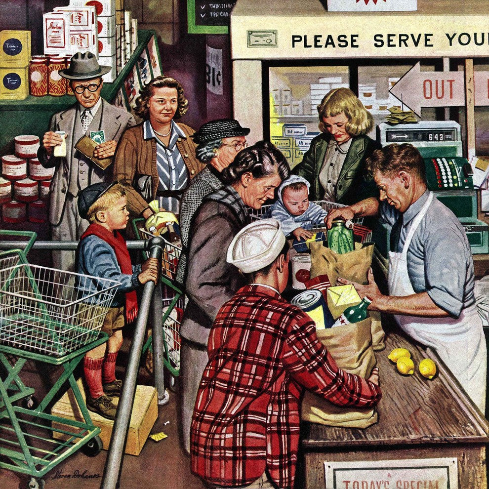 "Grocery Line" Painting Print on Canvas by Stevan Dohanos
