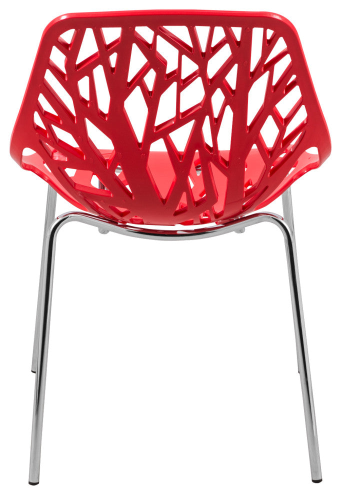 Leisuremod Asbury Plastic Stackable Dining Chair With Chromed Legs, Set of 2, Red