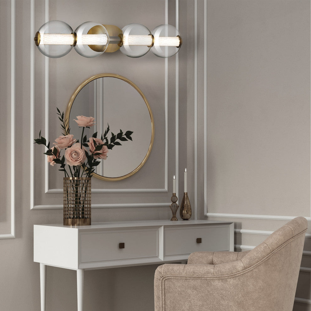 Atomo 4 Light Sconce, Gold With Clear Glass