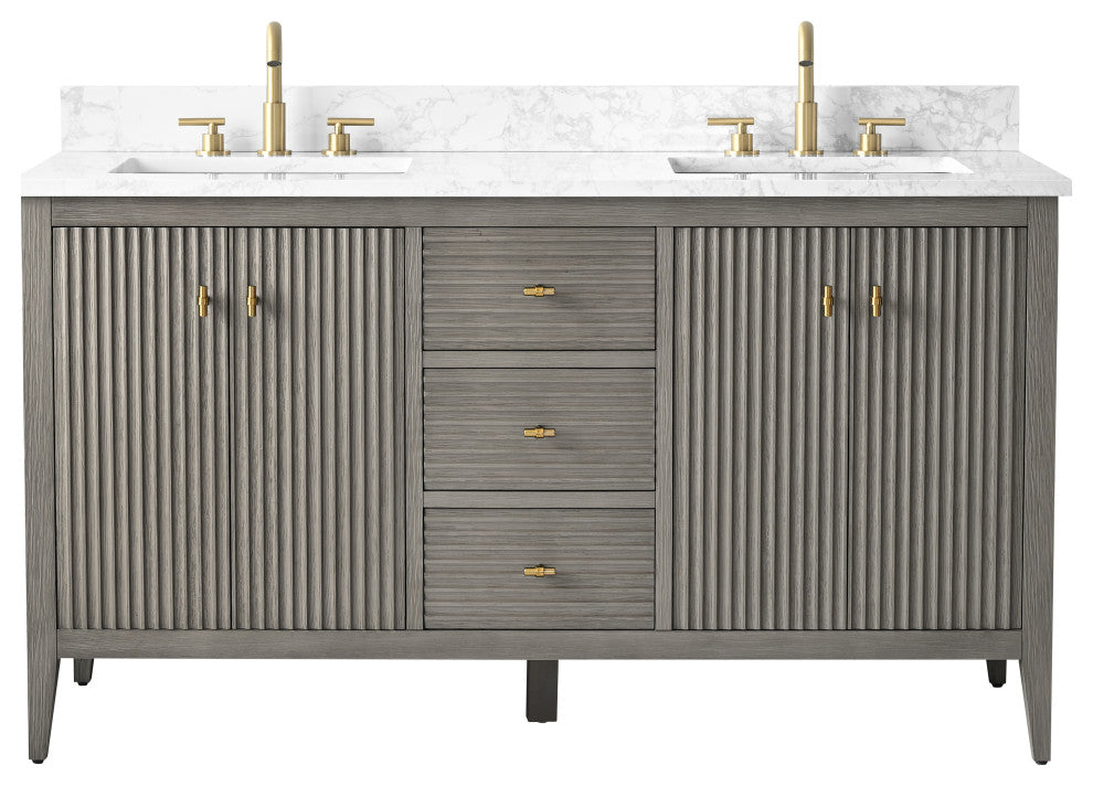 Vanity Art Freestanding Vanity, Driftwood Gray, 60", Double Sink, Golden Brushed