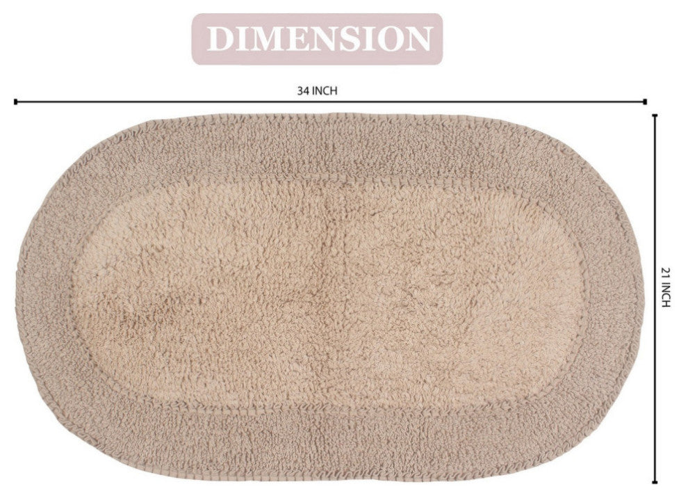 Double Ruffle Collection Bath Rugs Set, 21x34 Rectangle, Linen