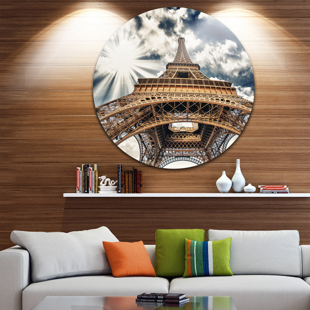 Fisheye View Of Eiffel Tower, Cityscape Digital Art Round Wall Art, 11"