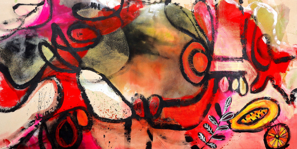 Red black minimal abstract painting, huge oversized abstract artwork