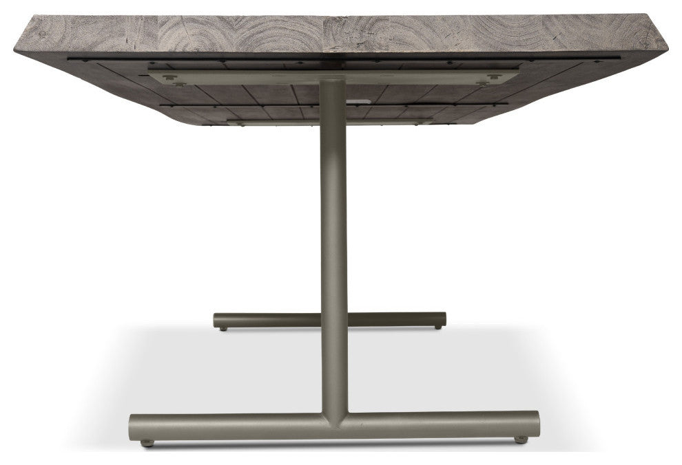 Brooks Dining Table, T Base, 40"x79", Sandblasted Grey Top, Pewter Base
