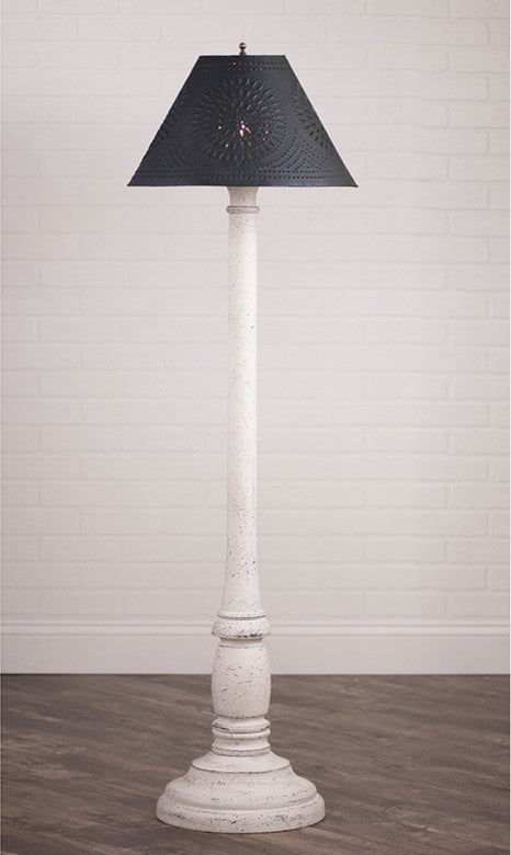 USA Handcrafted Wood Floor Lamp Textured Paint Finish, Vintage White, Punched Ti