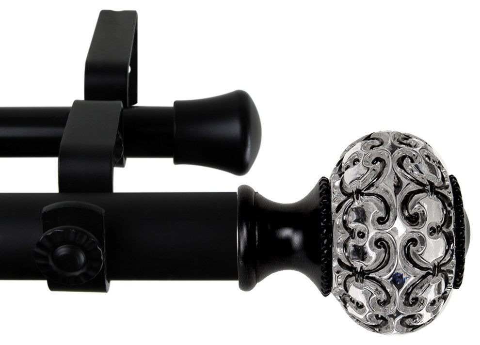 Bailey 1" Diameter Double Curtain Rod, Black, 66-120"