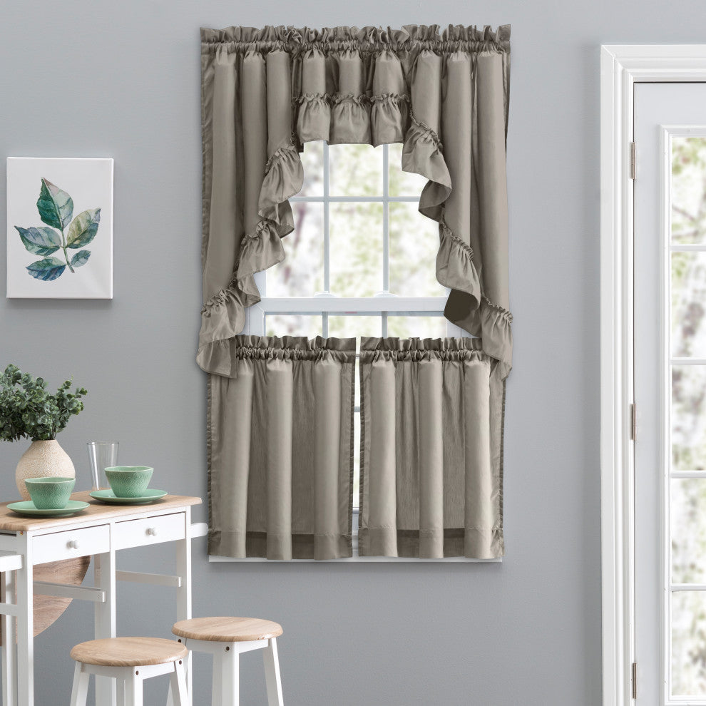 Ellis Curtain Stacey Tailored Tier Pair Curtains, Grey, 56"x30"