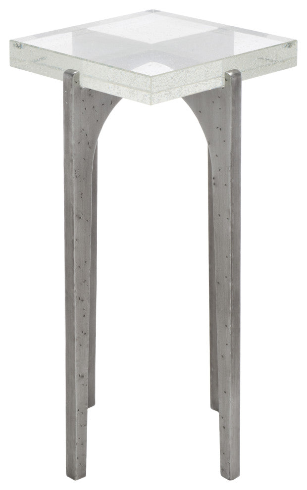 Safavieh Couture Tawny Square Bubble Glass Accent Table, Silver/Clear