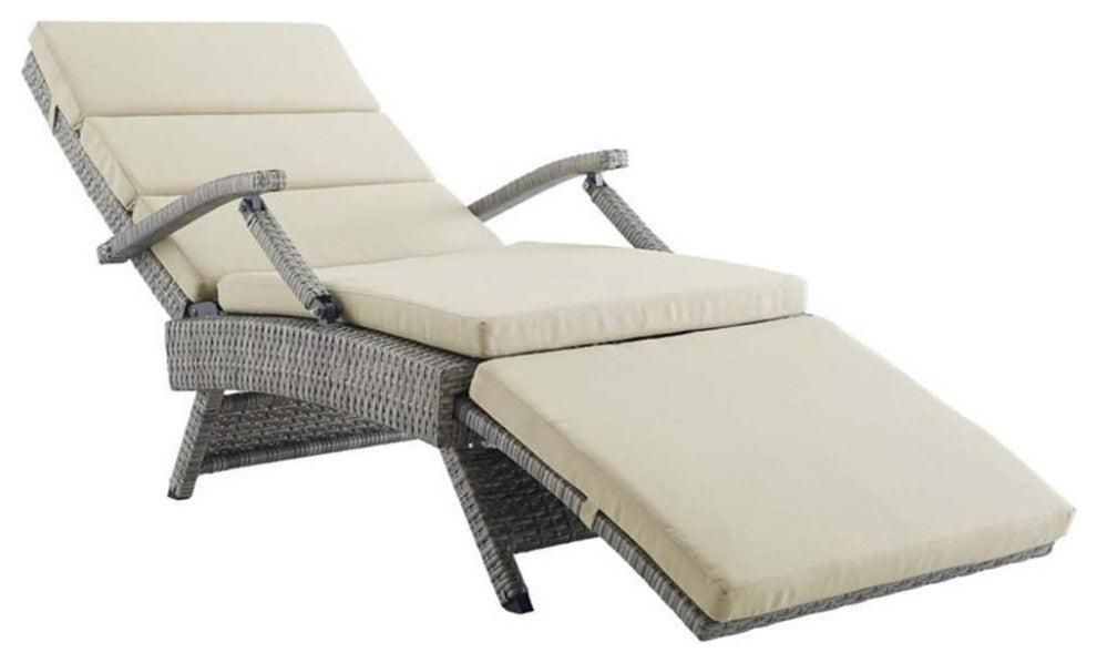 Modway Envisage Outdoor Patio Wicker Rattan Lounge Chair in Light Gray/Beige