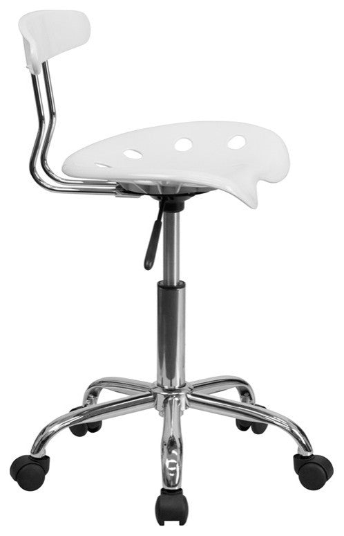 Vibrant White and Chrome Swivel Task Chair With Tractor Seat