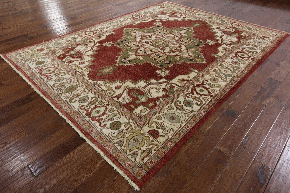 9'x11' Turkish Double Knotted Red Heriz Serapi Hand Knotted Wool Area Rug H8164