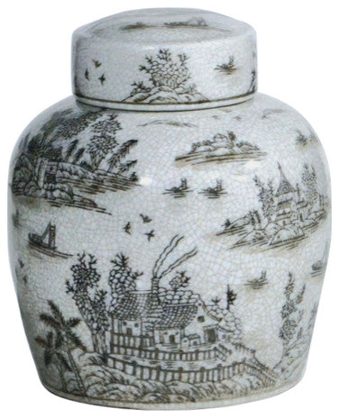 Porcelain Ginger Jar With Chinoiserie Design