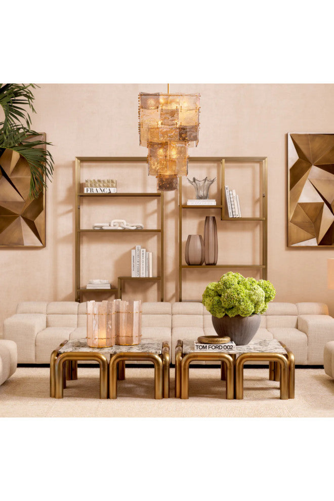 Beige Grid-Tufted Modular Sofa, Eichholtz Hunter, Right