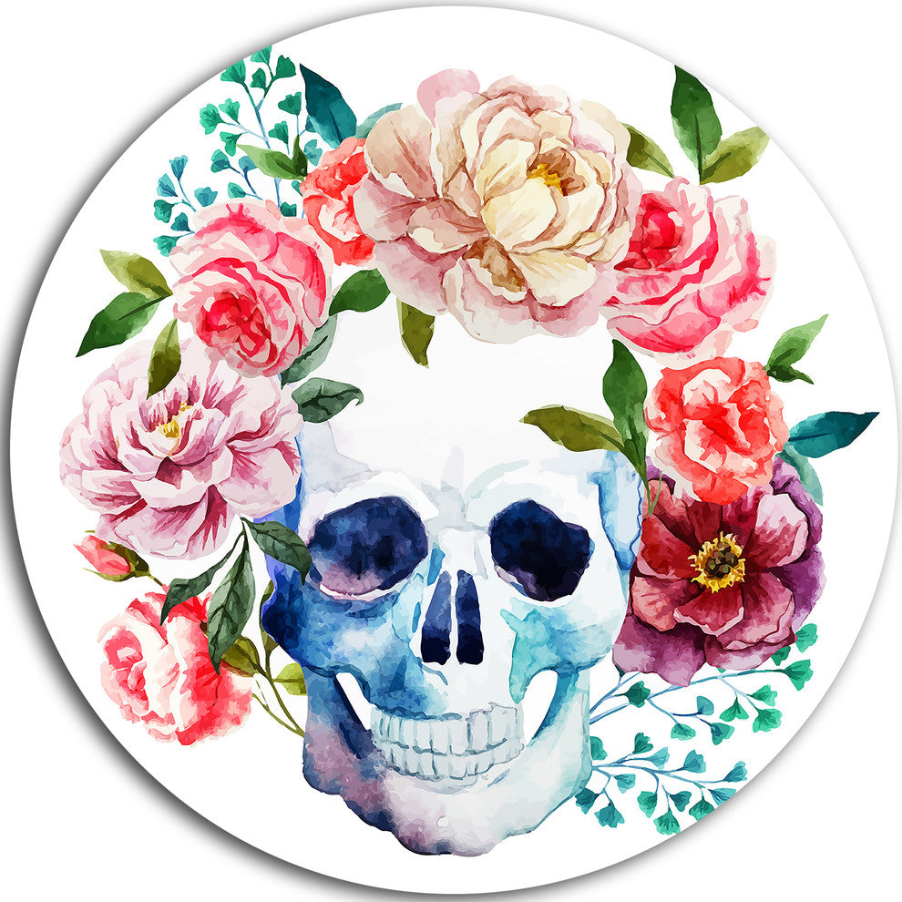 Skull Bouquet Vector Art, Contemporary Round Metal Wall Art, 11"