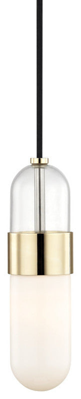 Emilia LED Pendant - Polished Brass Finish - Clear Glass Top Opal Glass Bottom