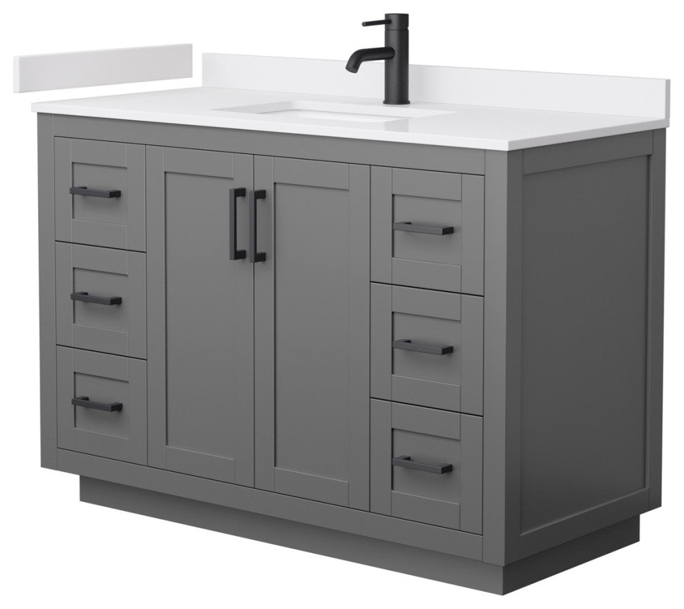Miranda 48" Dark Gray SGL Vanity, White Cult. Marble Top, Black Trim