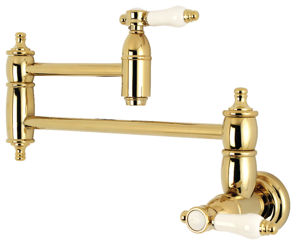 Kingston Brass Wall Mount Pot Filler Kitchen Faucet, Polished Brass