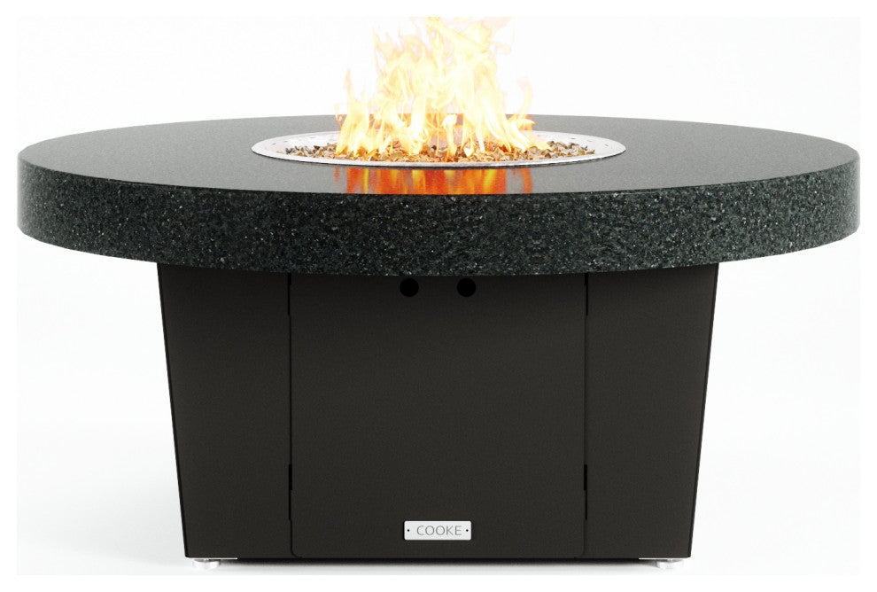 Circular Fire Pit Table, 48", Propane, Black Pearl Granite Top, Black