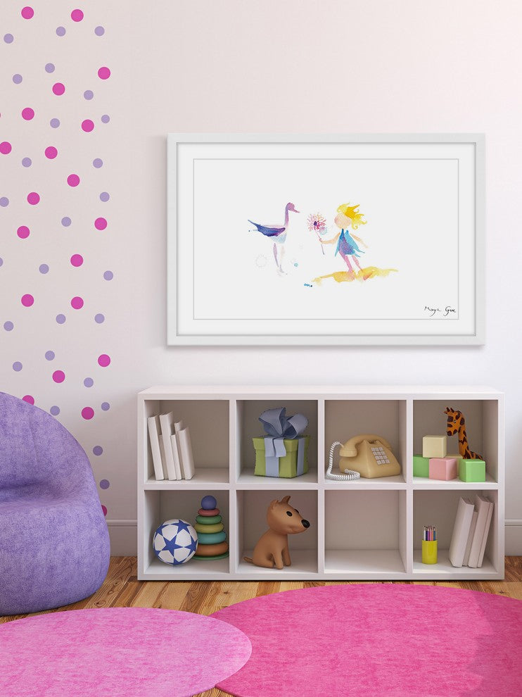Marmont Hill, "Crane Girl" by Maya Gur Framed Painting Print, 24x16