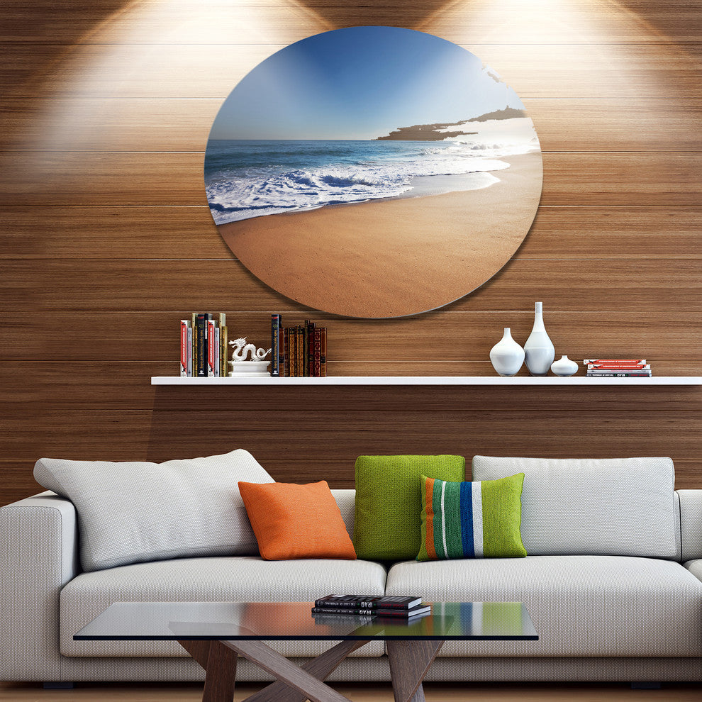 Calm Blue Beach Under Bright Sun, Seashore Round Wall Art, 36"