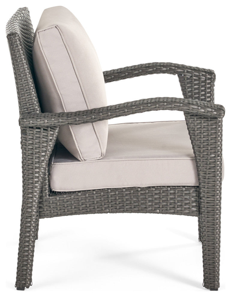 GDF Studio 3-Piece Maui Outdoor Gray Wicker Chat With Cushions Set