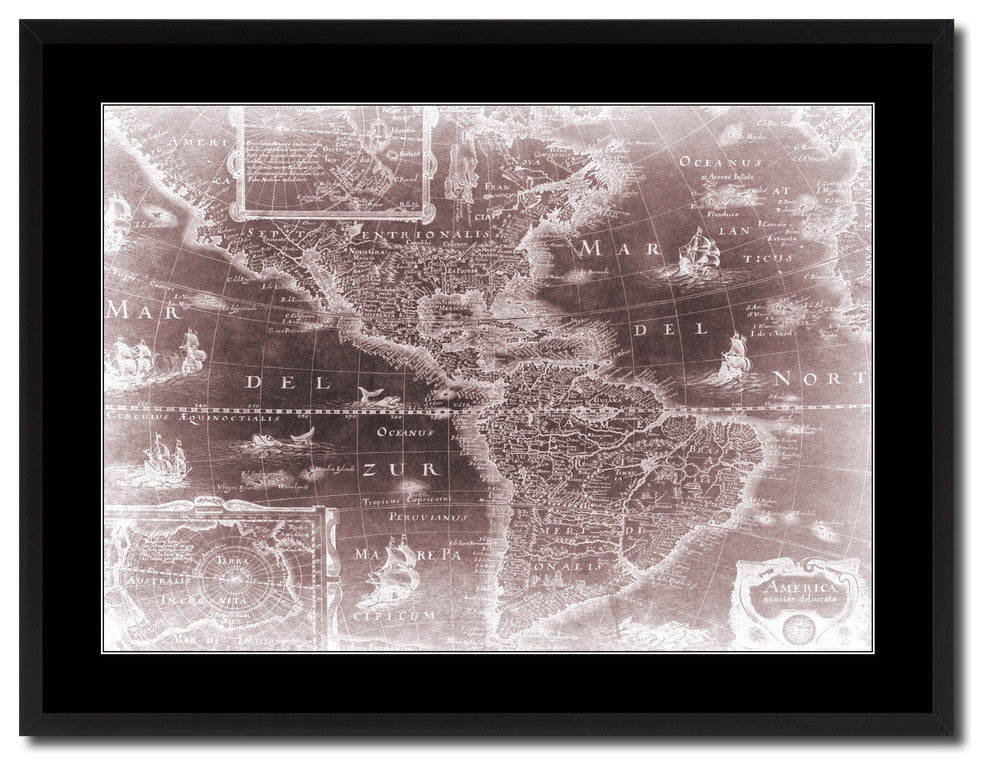 America Vintage Vivid Sepia Map Canvas, 28"x37"