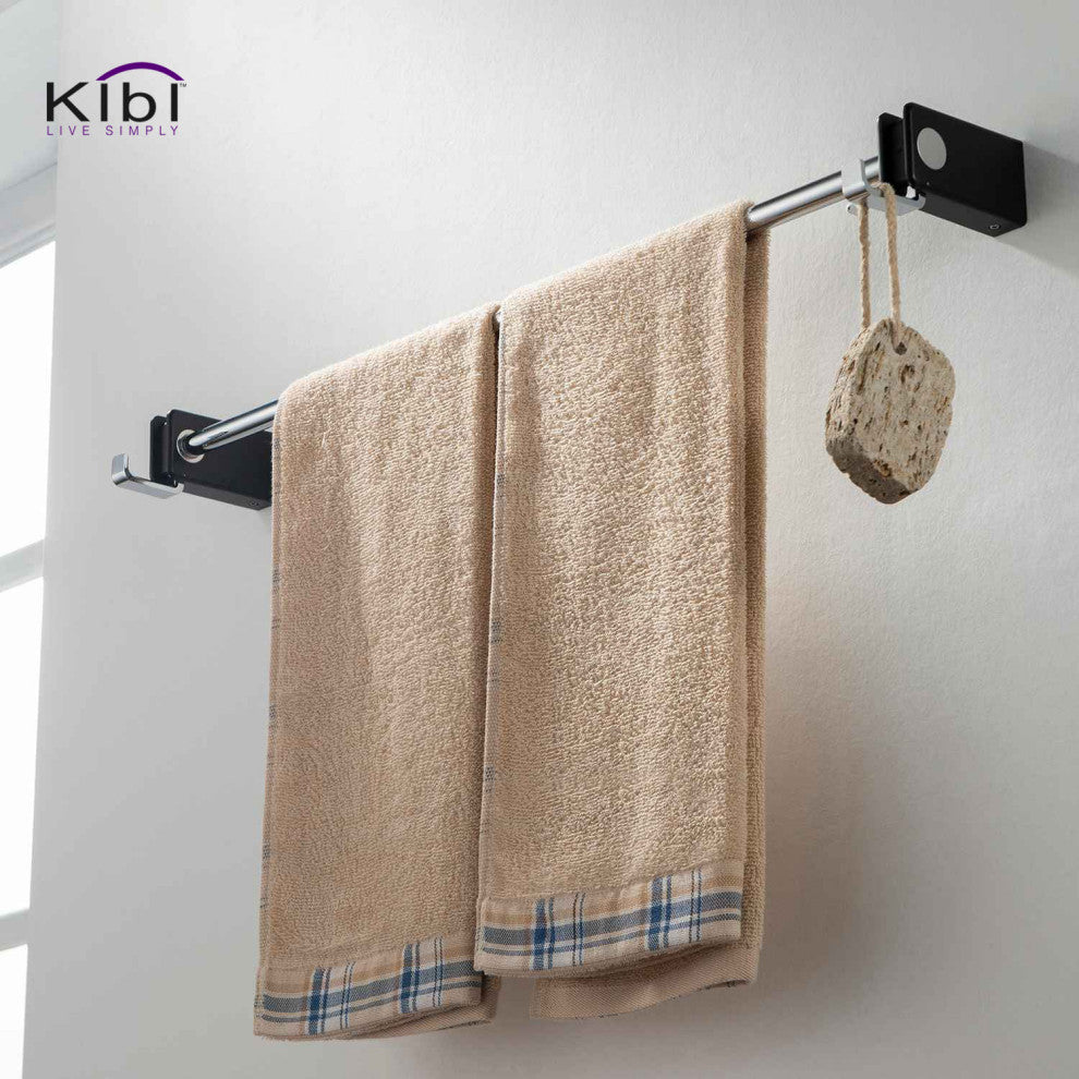 Artis Bathroom Hardware Accessory Towel Bar With Hook, Chrome Black