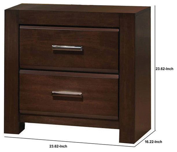 Benzara BM185433 Wooden Two Drawer Nightstand In Walnut Finish